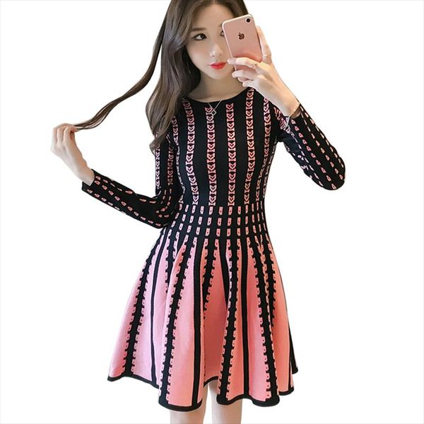 

women sweater dress ladies fashion slim thick autumn winter new korean style women long sleeve a line mini knit dress vestidos, Black;gray