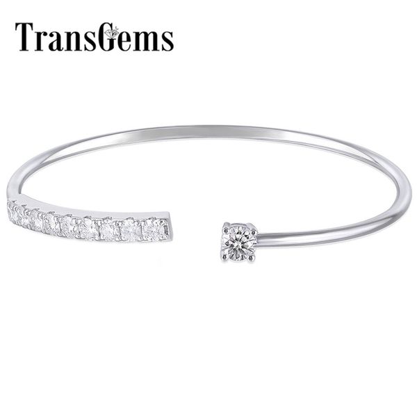 

transgems solid 10k white gold center 6.5mm f color moissanite bangle bracelets for women anniversary birthday gifts y200620, Black