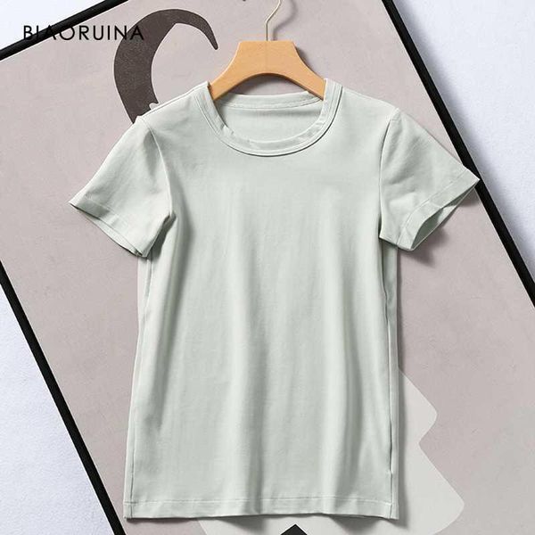 

biaoruina 6 color women's japan style simple solid soft skin-friendly round neck basic short-sleeved t-shirt summer tee 1, White