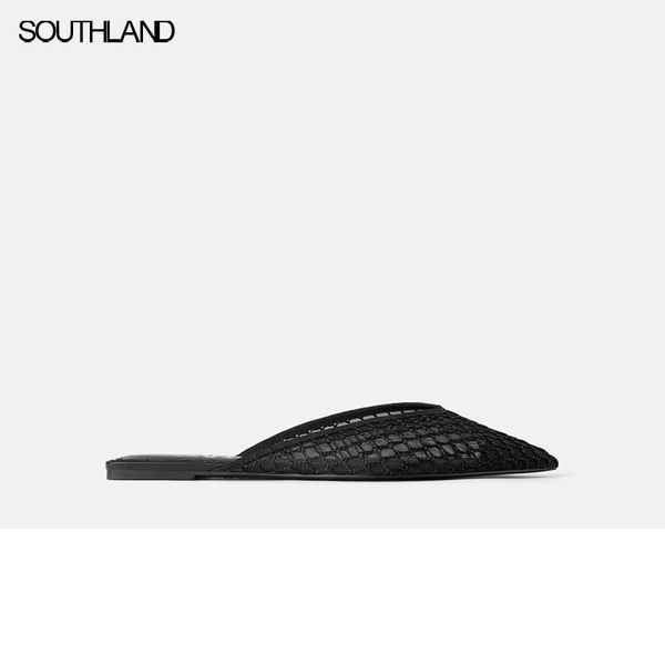 

slippers southland women slip on slides fashion mule shoes breathable hollow mesh flat sandals mujer slipper1, Black