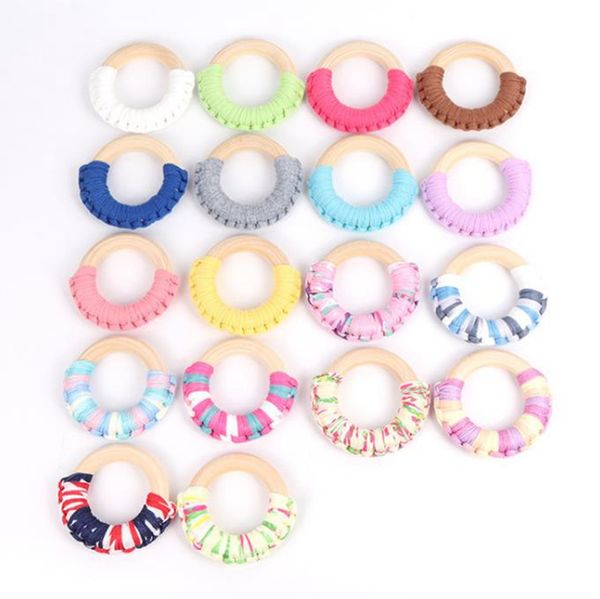 Wooden Ring Crochet Baby Teether DIY Wood Circles Rattle Baby Bites Rings Colorful Teething Toys Nurse Gift 18 Colors DW6287