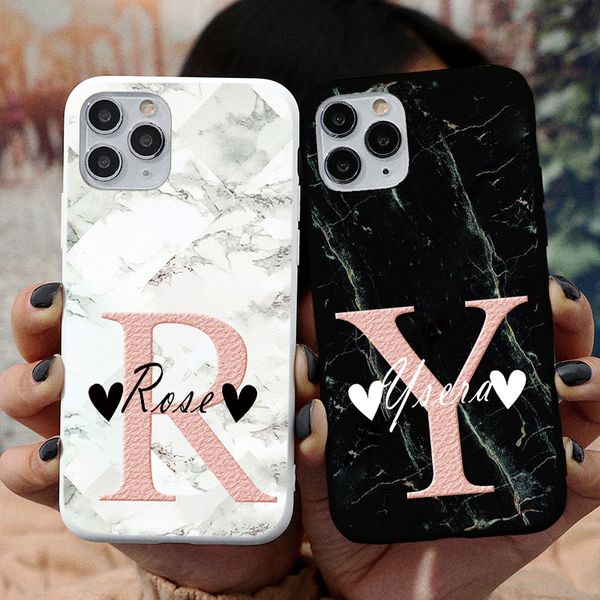 

diy custom name phone case 11 12 pro xs max luxury marble letter cover for iphone xr x 5 6s 6 7 8 plus se 2 2020 etui