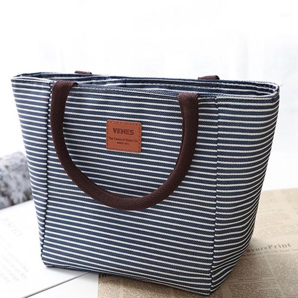 

bolsa almuerzo termica bag portable insulated lunch bag thermal for women kids lunch tote picnic cooler blue stripe1, Blue;pink