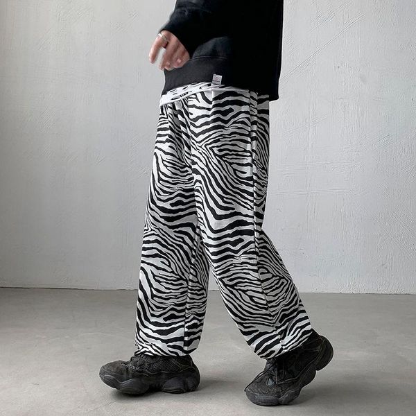 

men's pants 2021 autumn/winter new slim pure color wide-leg pants leopard print casual fashion youth men's wear, Black