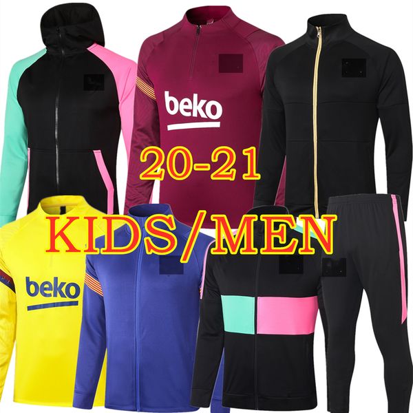 

kids messi soccer tracksuit 20 21 ansu fati griezmann f.de jong pique dembele coutinho football jacket pants child men training suit, Black;yellow