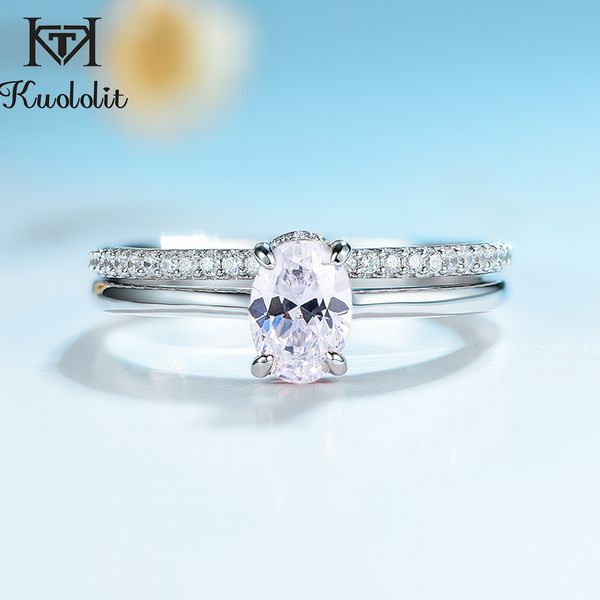 

kuololit solid 925 sterling silver rings for women stacking band engagement wedding part gift classic romantic fine jewelry 201006, Golden;silver