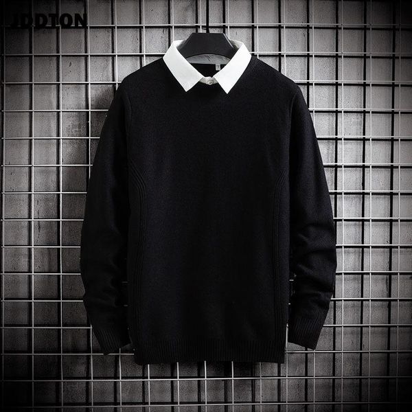

jddton новая зимняя мужская фальшивая двухсекционная свитер harajuku повседневный корейский стиль сплошной вязаный хип-хоп теплый пуловерная, White;black