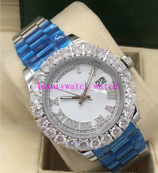 

mens watch 44mm platinum ii diamond dial bigger diamond bezel roman numerals mechanical automatic fashion watches wristwatch, Slivery;brown