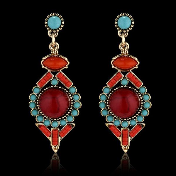 

dangle & chandelier retro fashion tassel earrings long big hanging luxury vintage black drop with red stone for women, Silver