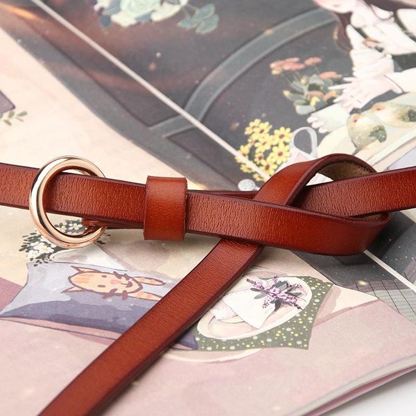 

leather thin belt women tie belts fashion ladies dress decoration with gold ring simple vintage design solid color waistband sqcckb, Black;brown