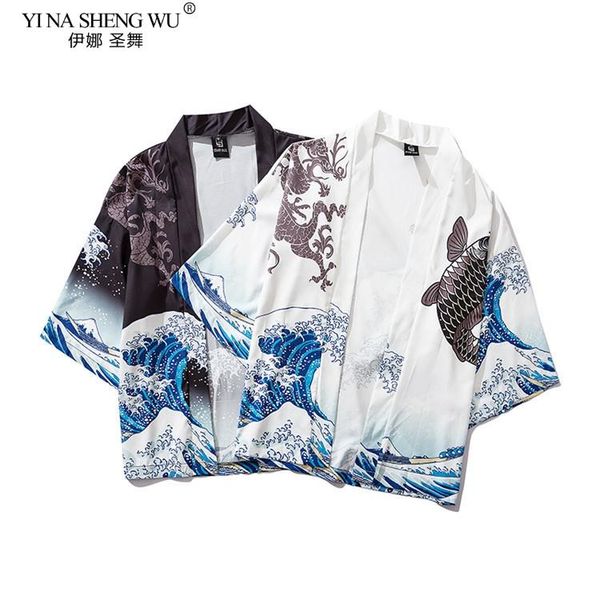 

ethnic clothing the great wave off kanagawa man japanese traditional orient cardigan kimono haori thin loose ukiyo-e outfits, Red
