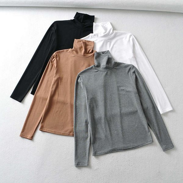 

ay184 style high collar solid color underlay shirt for and versatile slim fit stretch long sleeve t-shirt, Black;gray