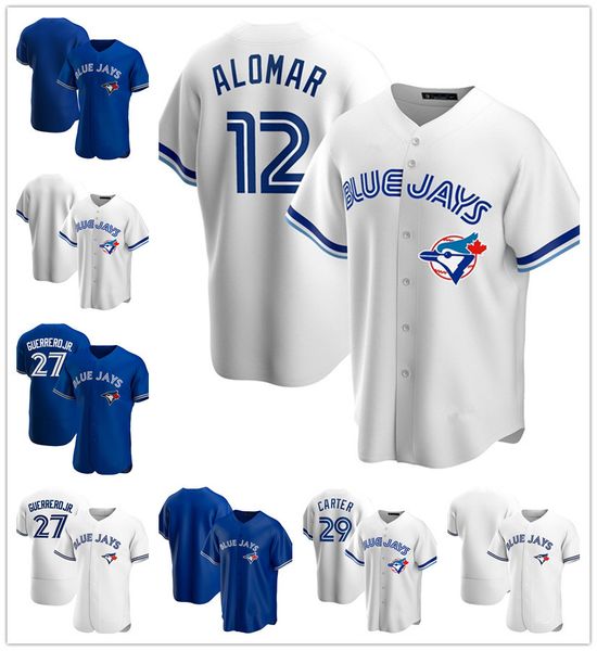 

toronto blue jays men vladimir guerrero jr. royal 2020 alternate road joe carter roberto alomar white baseball jersey, Black