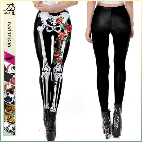 

horror 2020 new wansheng clothing 3d skull print leggings women's performance cloth, Black;white