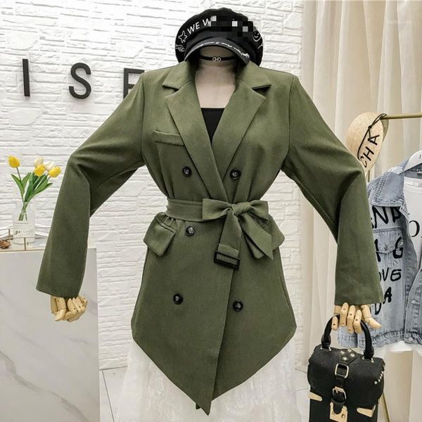 

ewq] 2020 spring new long-sleeved double-breasted fashion ladies coats korean lace women loose ladies office coat 4 color qz8561, White;black