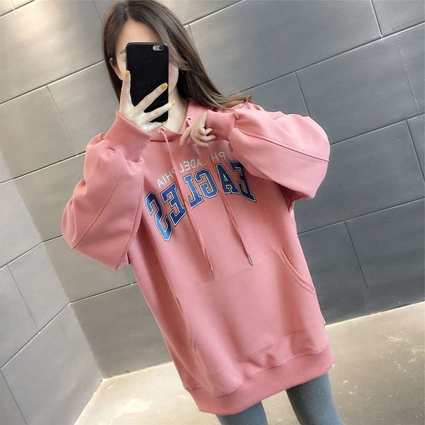 

loose slouchy hooded long sleeve coat autumn winter 2020 new spring western style women's sweater, Black