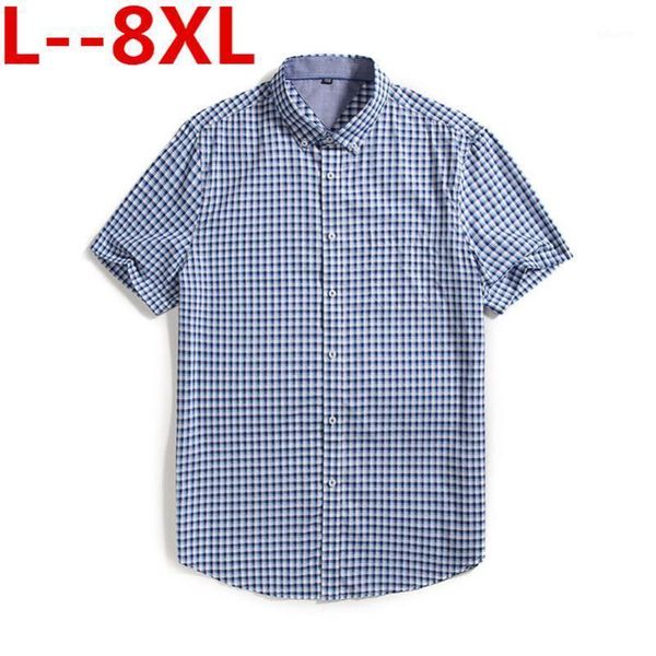 

5xl plus size 8xl 6xl cotton wholesale 2020 men casual summer male short sleeve slim fit plaid mens dress shirts1, White;black