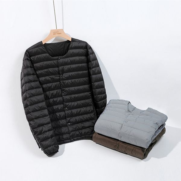 

lightweight down jaet men's round ne collarless warm liner young and middle-aged fathers wear large winter clothes out of season, Black