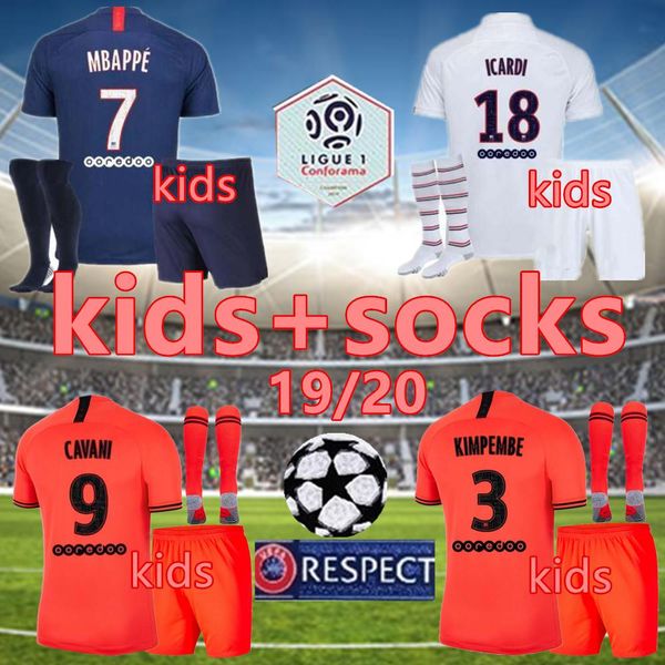 

2019 2020 kids kit soccer jerseys 19 20 mbappe verratti cavani di maria maillot de foot child kids football shirt kit, Black;yellow