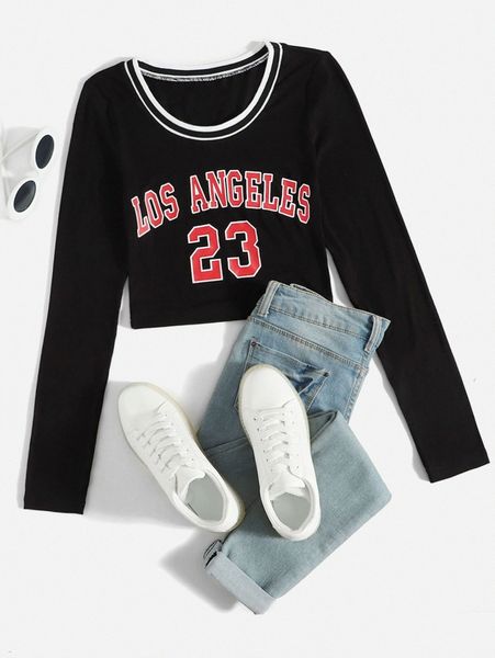 

letter graphic crop tee 842i#, White
