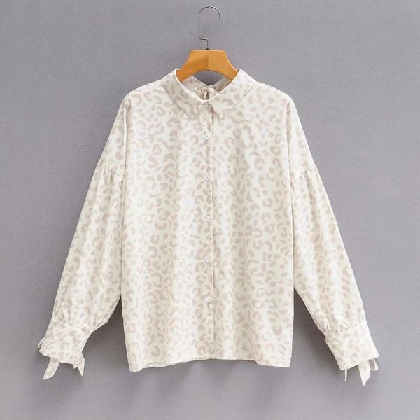 

woman leopard print back bow loose shirt femme long sleeve blouse casual lady smock blusas s8008, White