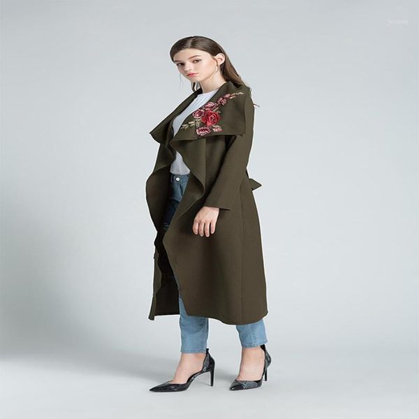 

casual long 2019 new spring coat women embroidery korean women fashion clothes loose ladies coats manteau femme overcoat1, White;black