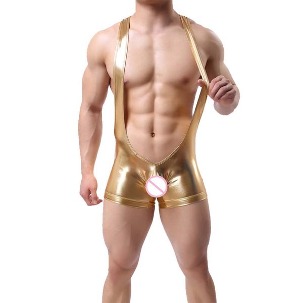

3pieces/lot new men bodysuit wrestling singlet jumpsuit undershirt patent leather nightclub stage performance lingerie leotard, Black;brown