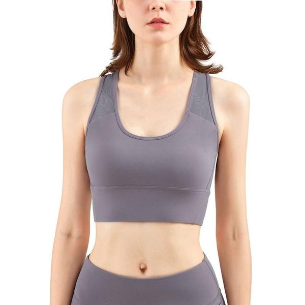 

autumn and winter breathable mesh wide shoulder sports underwear yoga bras shockproof workout push up active wear crop, White;black