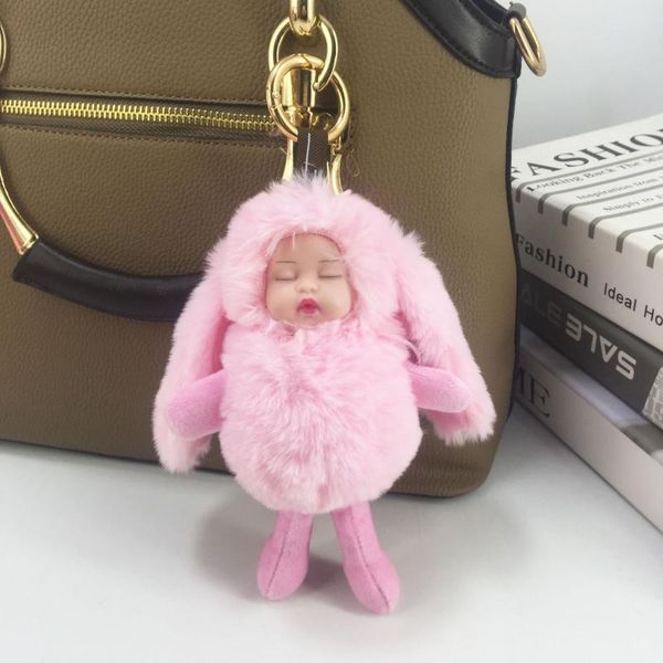 

keychains pompom rabbitecute fashion kids plush dolls keychain soft stuffed toys keyring mini animals key chain baby for girls women, Silver