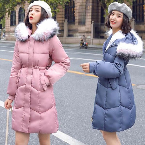 

m-3xl women coat winter hooded fur collar slim down cotton long parka mujer warm thick overcoat femme black jacket female a92906