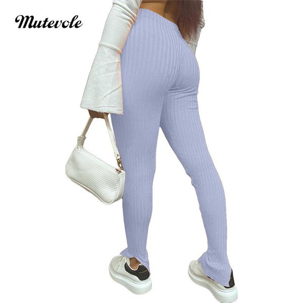 

women's pants & capris mutevole women split leg pencil trousers plus size solid color midi waist slim ribbed, Black;white