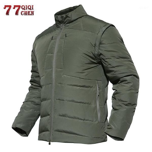

men's down & parkas qiqichen winter warm jacket tactical detachable sleeve coats breathable waterproof ultra light roupas1, Black