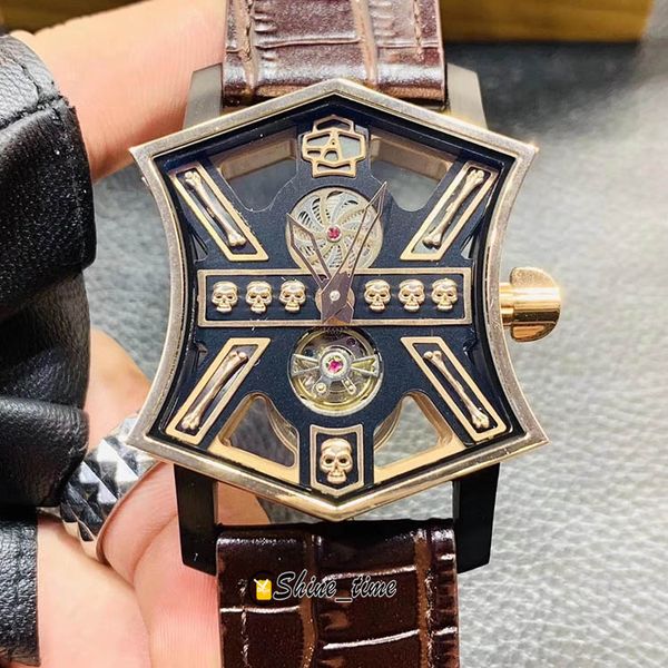 

son of sound 45mm unique creativity artya cumbere tourbillon skeleton dial miyota automatic mens watch music lover leather strap watches, Slivery;brown