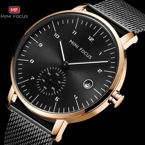 

minifocus business mens watches brand luxury black quartz watch men ultra thin mesh strap analog clock male relogio masculin, Slivery;brown