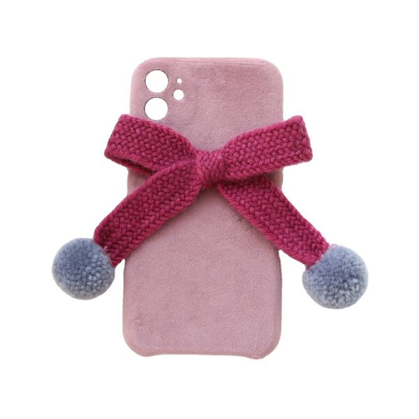 

winter velvet case for iphone12promax protective back cover with bowknot