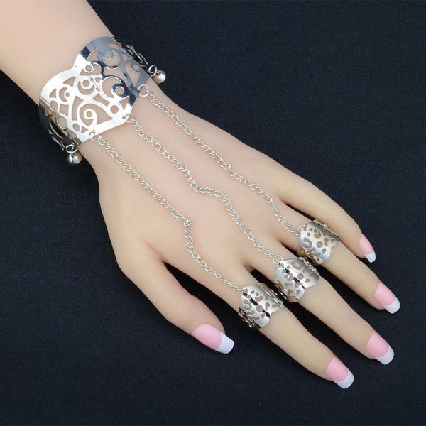 

link, chain fashion gold and silver plated chic choker bib link bangle bracelet finger for ladies girls lovely jewelry, Black