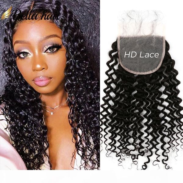

bella hair 4x4 inch curly wave hd swiss lace closure brazilian peruvian virgin human hair natural black lace closure with baby hair soft, Black;brown