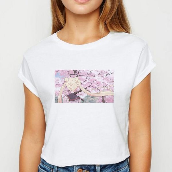 

popular pretty soldier sailor moon t shirt women ulzzang spring summer tshirt creative loose vestidos o-neck t-shirts, White
