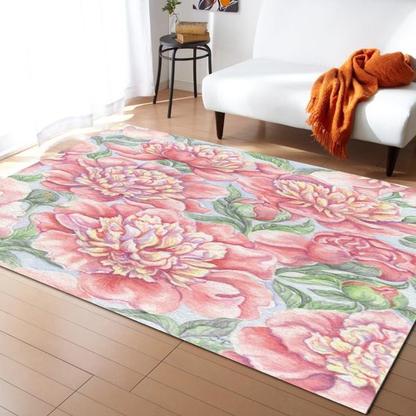 

carpets pink peony flower watercolor painting carpet bedroom room bedside blanket rug for living cloakroom decor