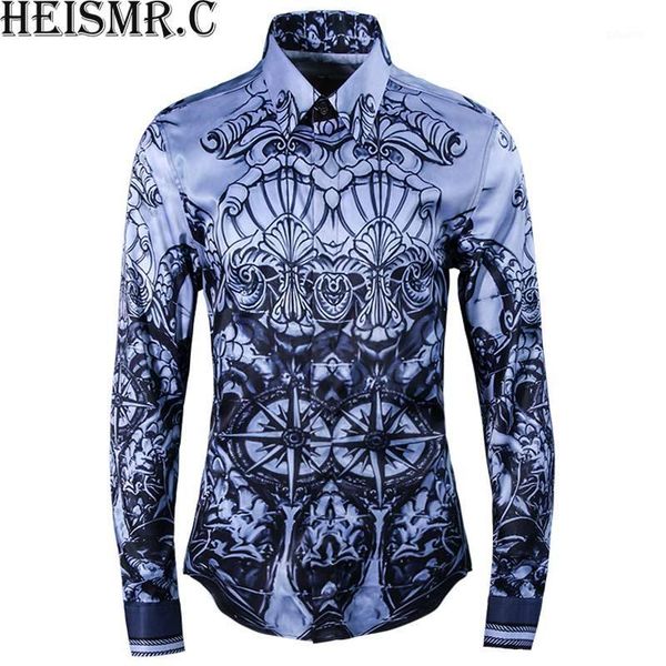 

heismr.c 2018 new mens brand shirt ink pattern printing shirt long sleeve men's dress shirts man luxurious tuxedo hjk1641, White;black