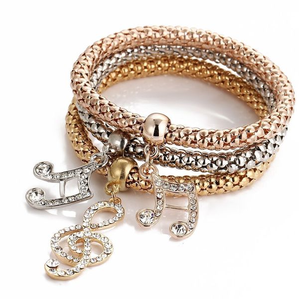 

corn 3pcs/set women love rhinestone jewelry metal butterfly owl note skull shape elasticity pendant braclet bangles 4ynp, Black