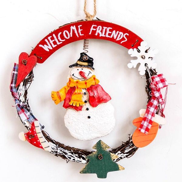 Decoração de decoração de Natal pingente americano retro boneco de neve anjo rattan wreath porta pendurando cafeteria decoração1