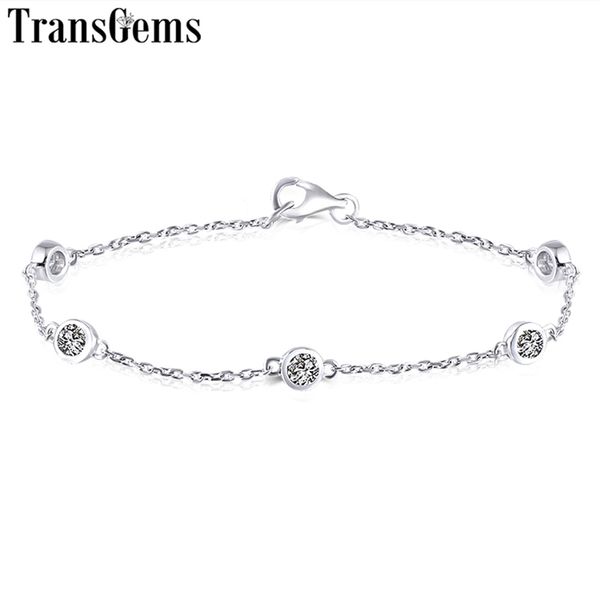 

trasgems 14k 585 white gold 0.5ctw 3mm f color vvs moissanite link bracelets for women bezel set link bracelets 17cm length y200620, Black