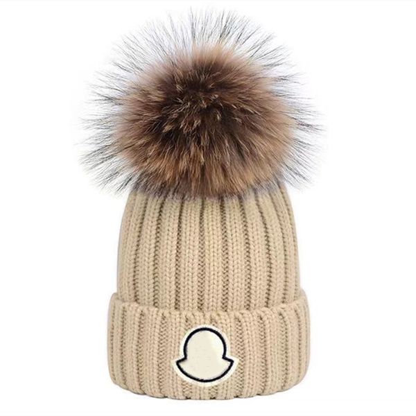 

raccoon fashion winter caps warm beanies shipping pompoms real with women new hats thicken bonnet girl caps pompon beanie fur hfgoa, White;black
