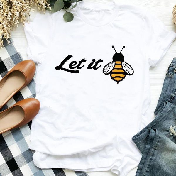 

women lady bee short sleeve letter mujer camisetas 90s print womens clothes shirt t tee for tshirt female graphic t-shirt, White