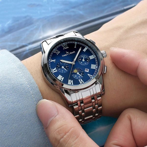 

watch belt watch men's quartz steel imitation three needle luminous fashion watch straight3lh0, Slivery;brown