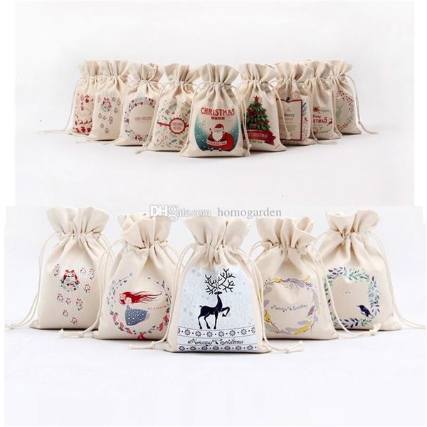 

factoryjq9pcotton in stockdhl christmas gift bag pure canvas drawstring sack bags 12 stypes with xmas santa design for gift