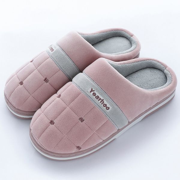 

gingham suede for big size 42-46 comfortable home shoes women winter warm slippers female non slip sturdy sole y200706, Black