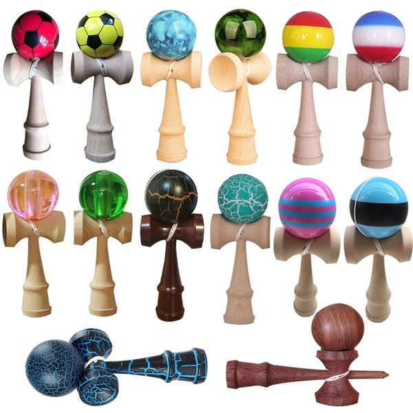 

kendama 18cm full crack pu paint wooden kendama ball skillful juggling ball game toy outdoor leisure sports y200428