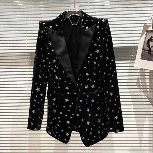 

women's suits & blazers high street est designer jacket glitter star velvet blazer c8fu, White;black